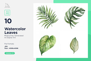Watercolor Leaves 10 Set Vol 12, a Nature Photo by shahsoft