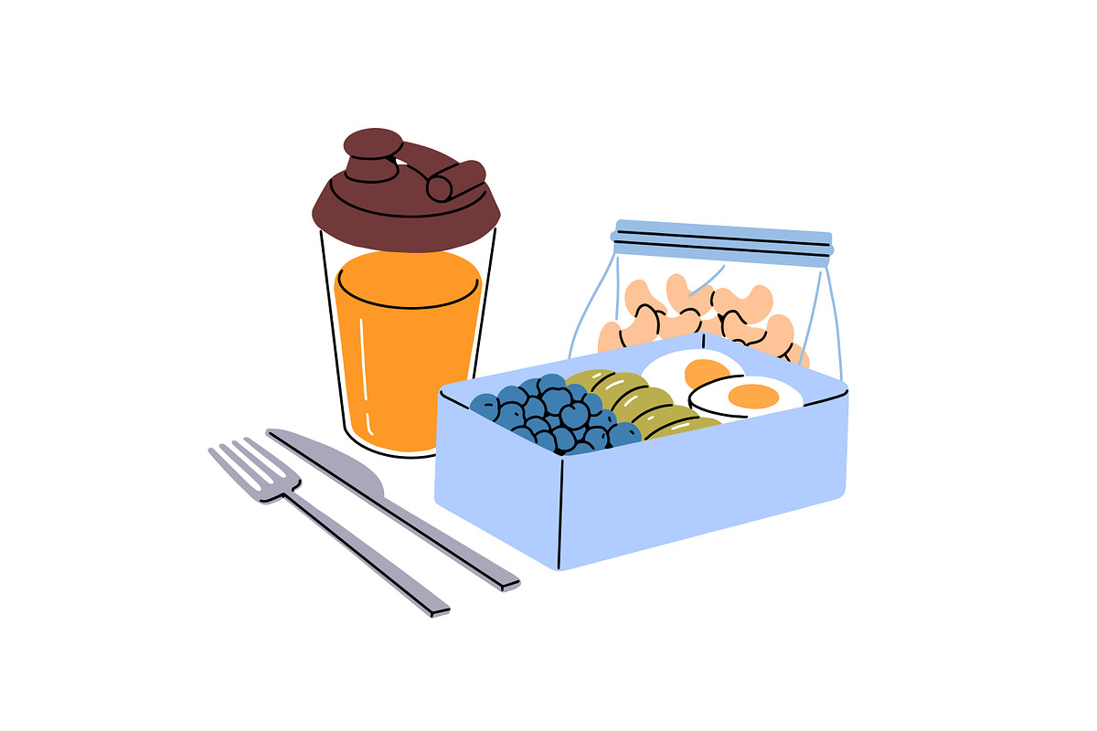 Lunchbox with food, drinks set, a Food Illustration by PaperTrident (Photo 10 of 15)