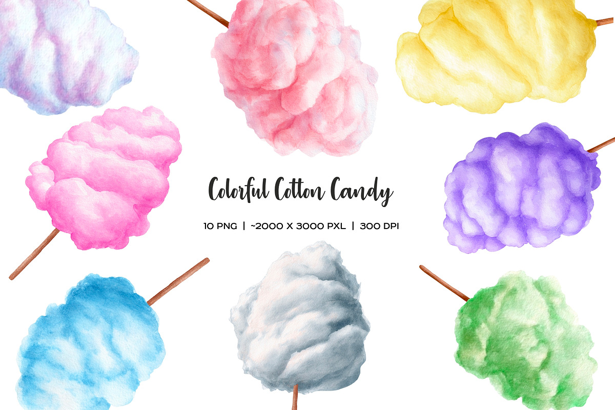 Watercolor rainbow cotton candy set, a Food Illustration by Art and Funny (Photo 1 of 3)