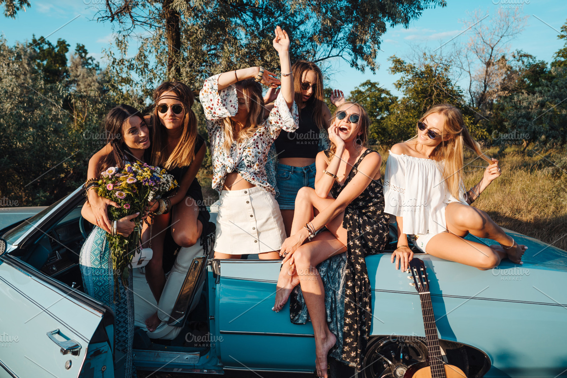 Six girls have fun in the countryside featuring beautiful, beauty, and girl, a Person Photo by Tekso