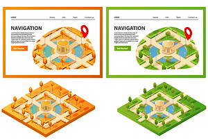 Isometric map public summer park.
