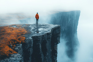 Person standing at the edge of a fog, a Photo by Tanuart
