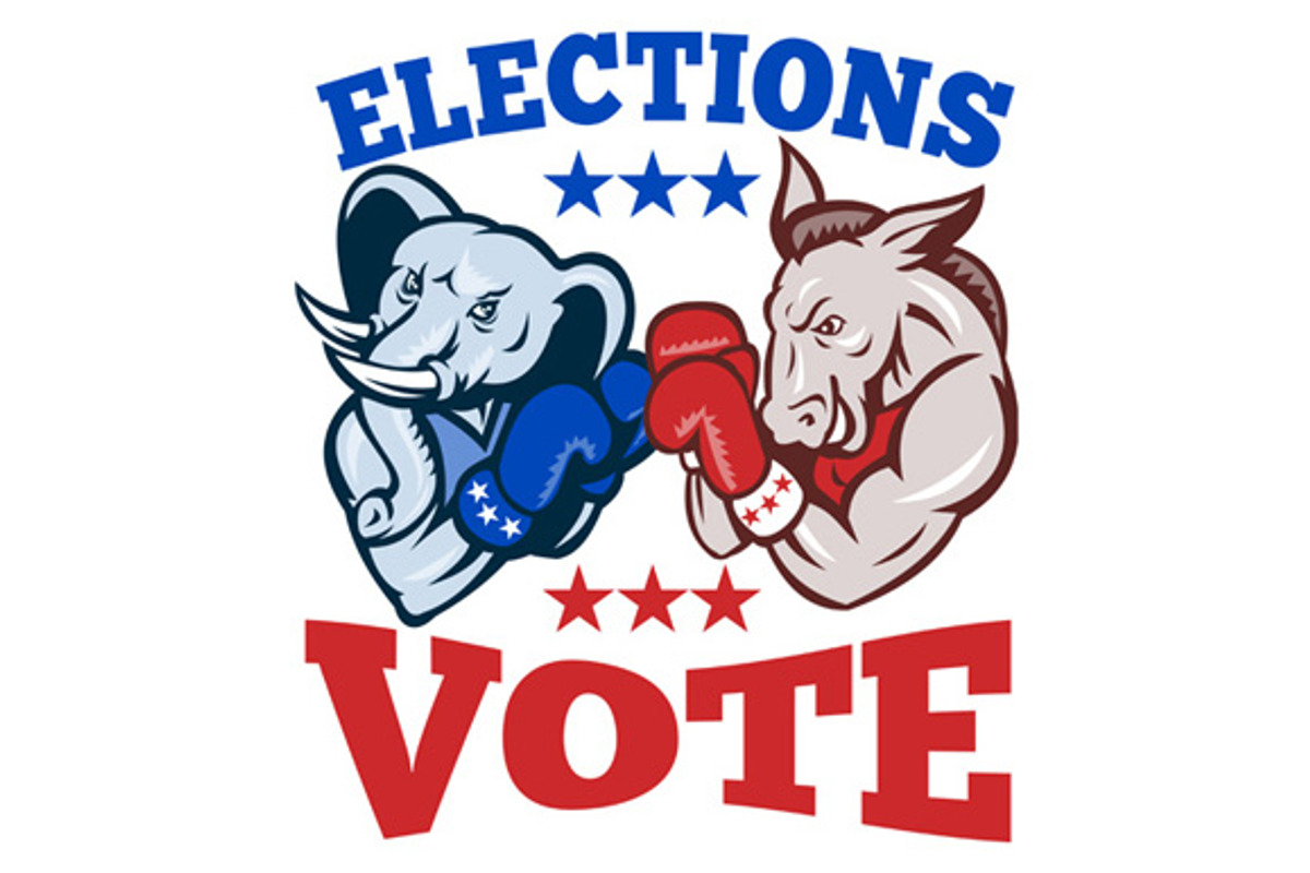 Democrat Donkey Republican Elephant, an Animal Illustration by patrimonio