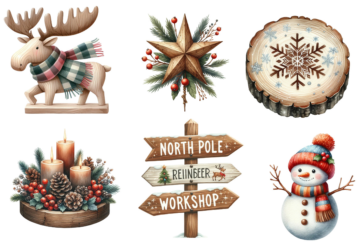 Wooden Christmas Clipart, an Illustration by CreationArt (Photo 2 of 5)