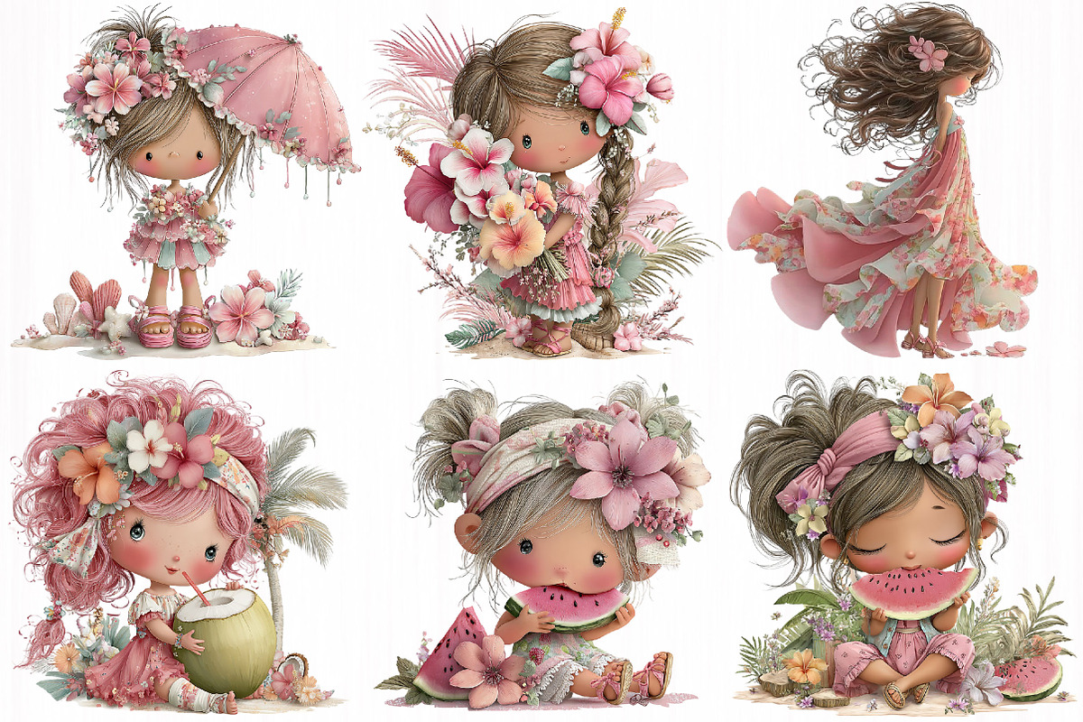 Whimsical Summer Beach Girls Clipart, an Illustration by DreamCafeArt (Photo 4 of 7)