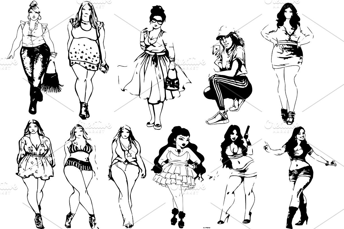 50 fashion body positive girls, a Decorative Illustration by AnastasiyaOleynik (Photo 5 of 6)