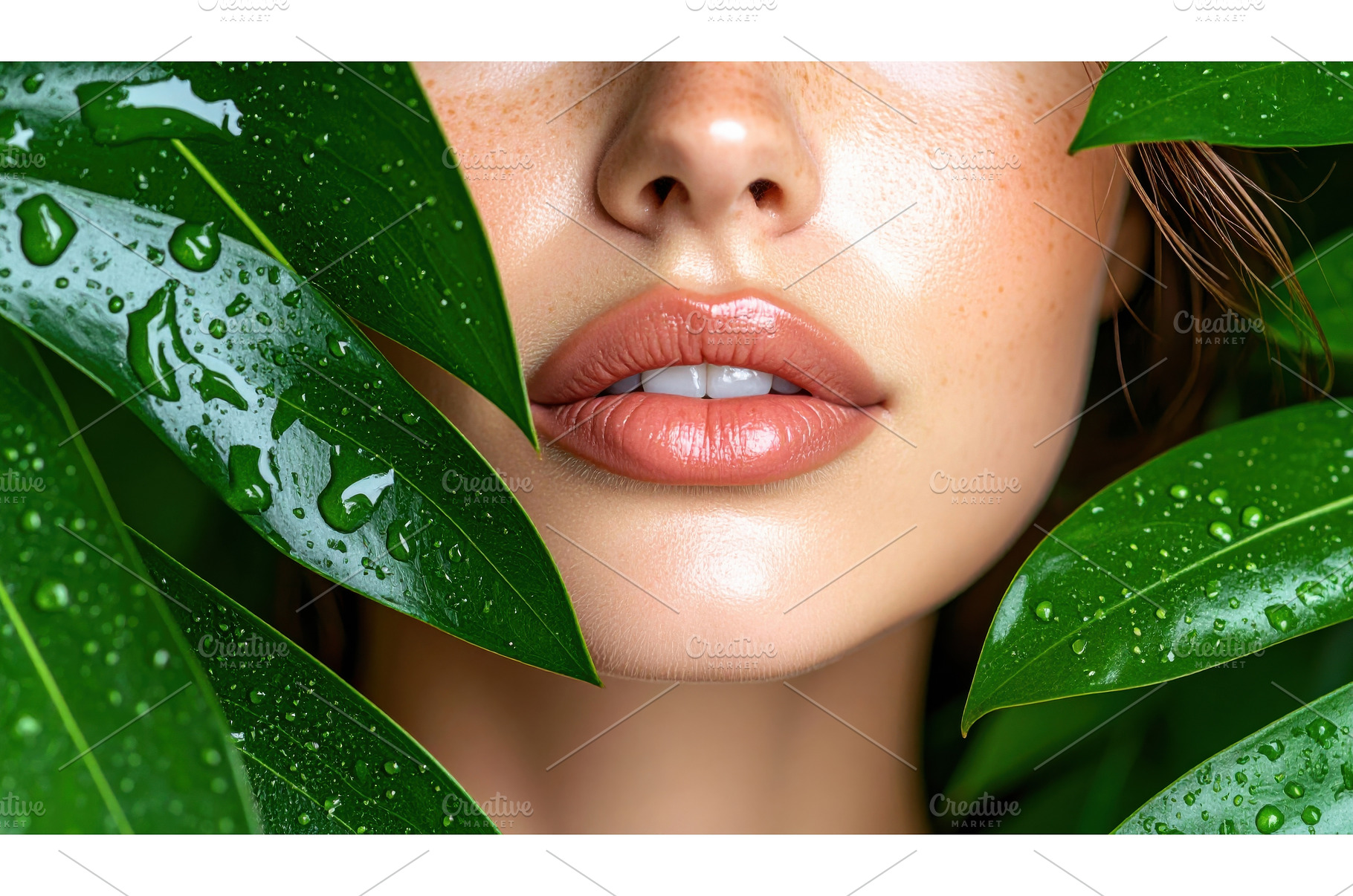 Close-up of glossy lips among wet, a Beauty & Fashion Photo by Igor Tichonow