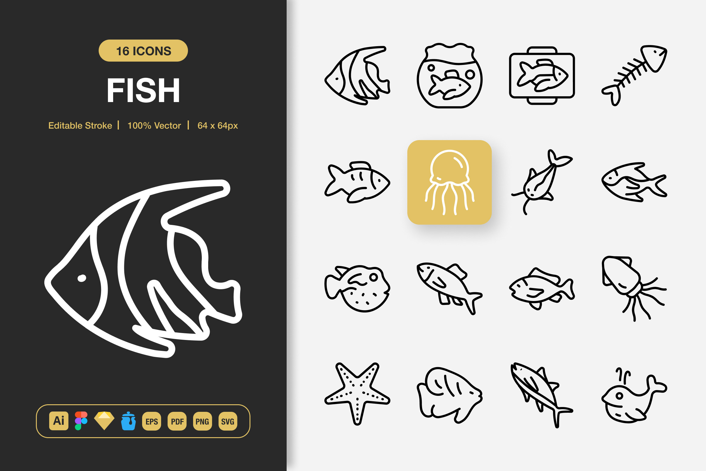 Fish Icons, an Outline Icon by Spacepixel Creative