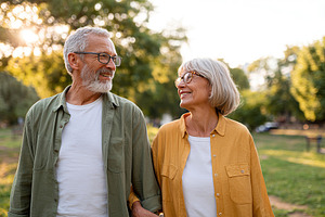 Couple enjoys a stroll in a green park during a sunny evening, a Person Photo by AlyaAnd