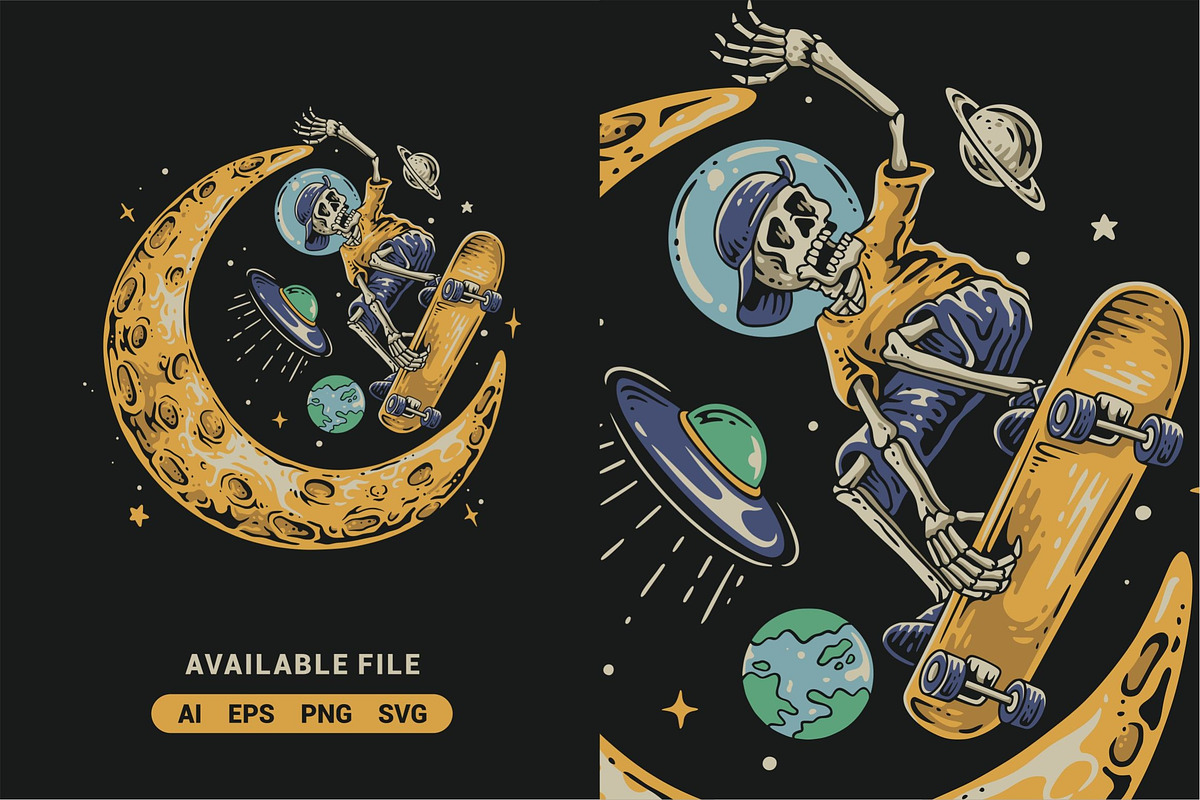 Lunar Skateboard Vector Illustration, an Illustration by ImoogiStudio