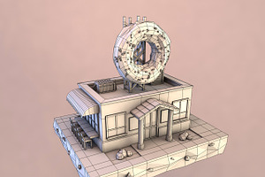 Cartoon Donut Cafe Low Poly 3D Model