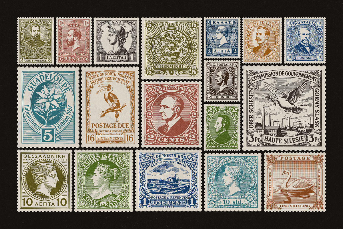 Vintage Postage Stamps Collection, an Object Graphic by pixelbuddha.net (Photo 3 of 6)