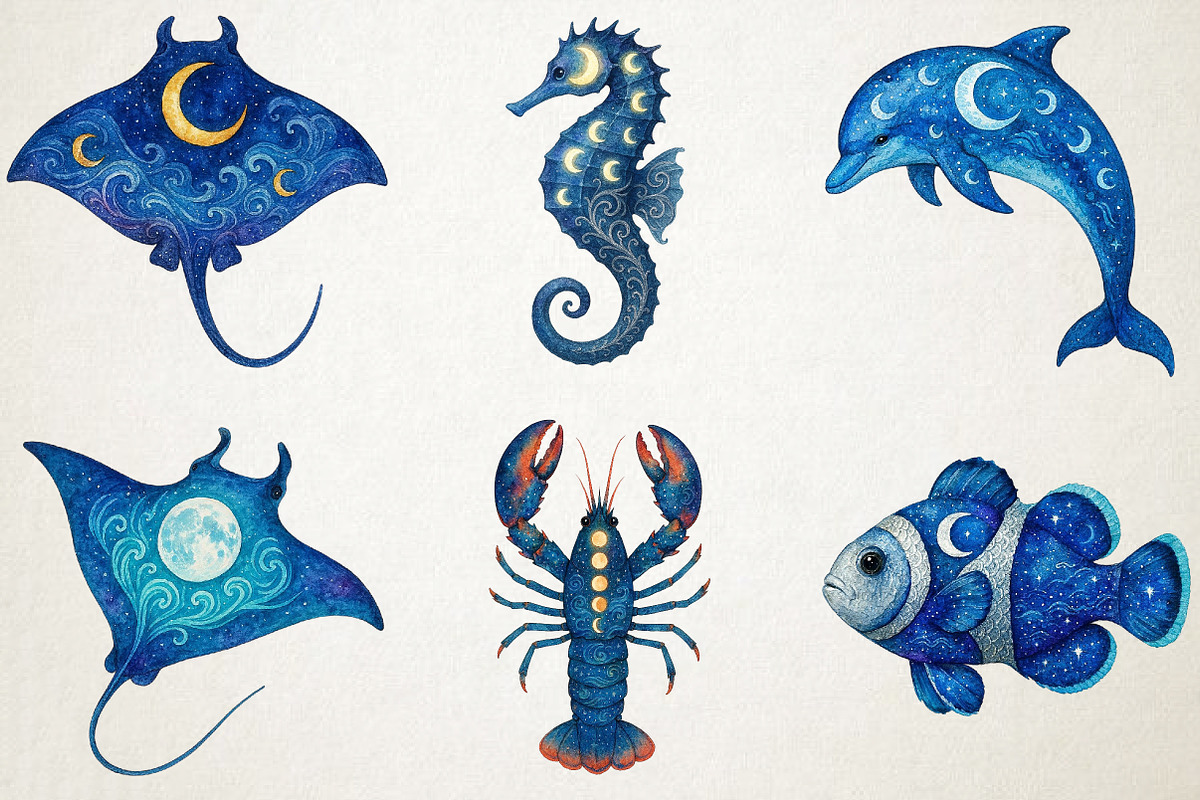 Watercolor Moonlit Ocean PNG Clipart, an Animal Illustration by RobertsArt (Photo 4 of 5)