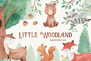 Woodland Animals Watercolor Clipart, an Animal Illustration by LeMagiqueBoutique (Thumbnail 1 of 5)