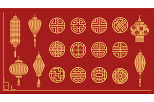 Golden oriental elements on red, an Illustration by art PVP - market