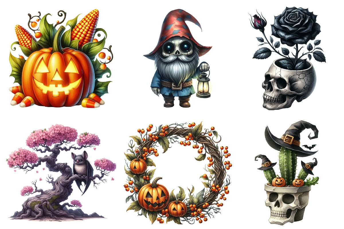 Watercolor Halloween Garden Clipart, an Illustration by SinaCreation (Photo 2 of 5)