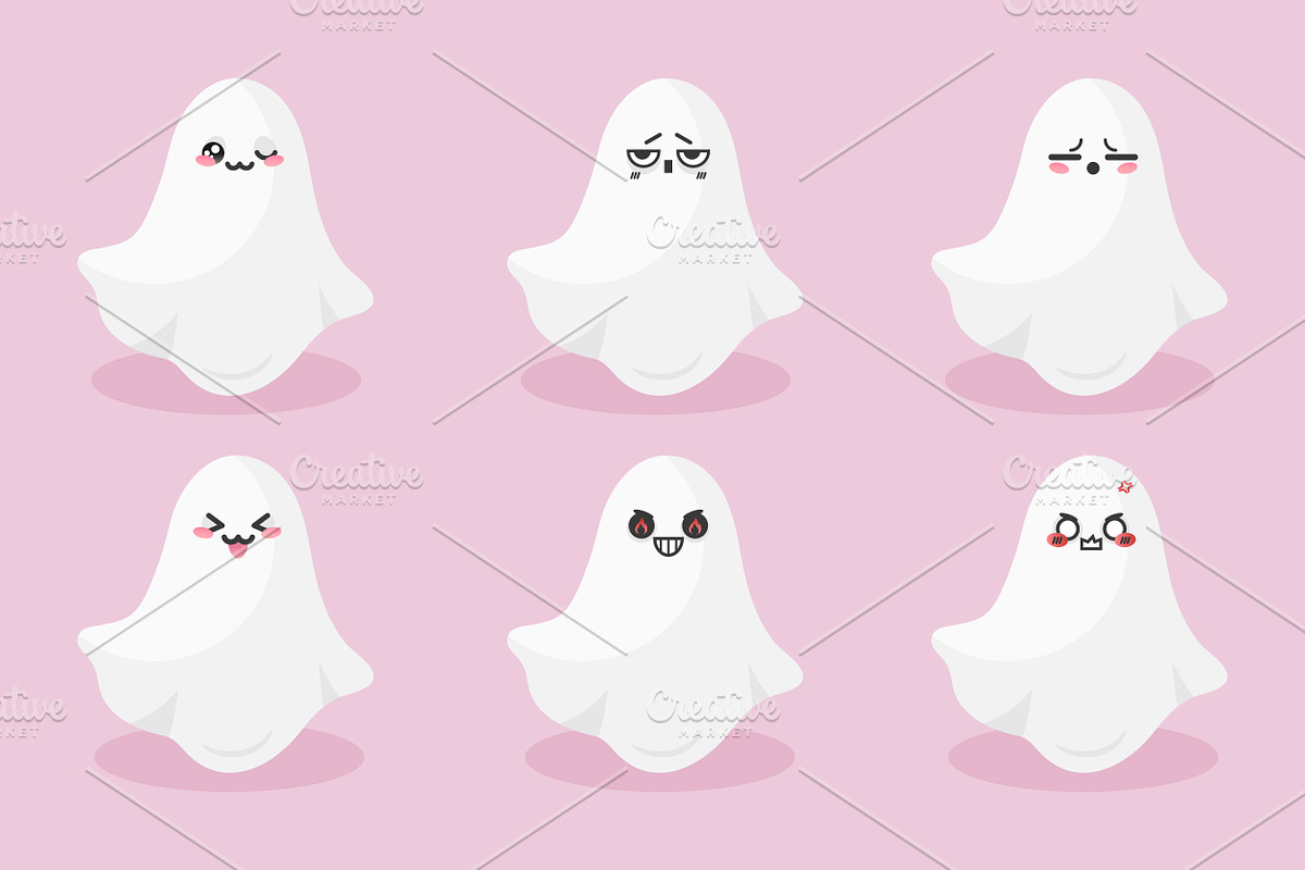 Cute Ghost Emoji Set, an Emoji Icon by PsychocheArt (Photo 3 of 3)