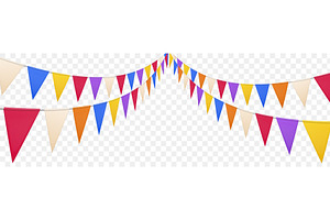 3D color bunting flags. Festive, an Object Illustration by Frogella
