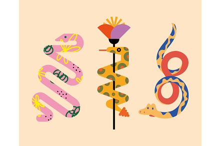 three snakes and flower, an Animal Illustration by studiogstock