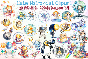 Watercolor Cute Astronaut Clipart, an Illustration by Sublimation Artist
