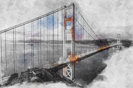 Vintage watercolor Golden Gate