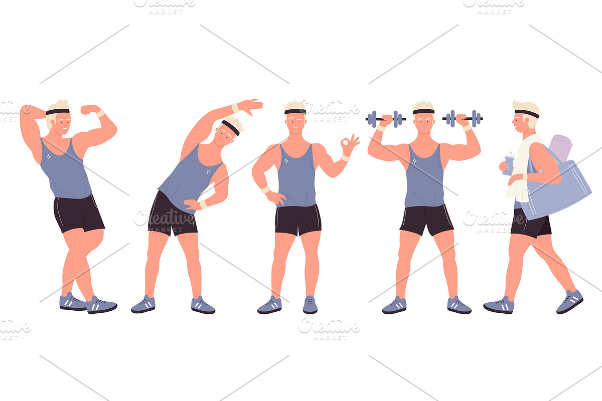 Male Fitness Trainer Poses in, a Sport Illustration by Flashvector