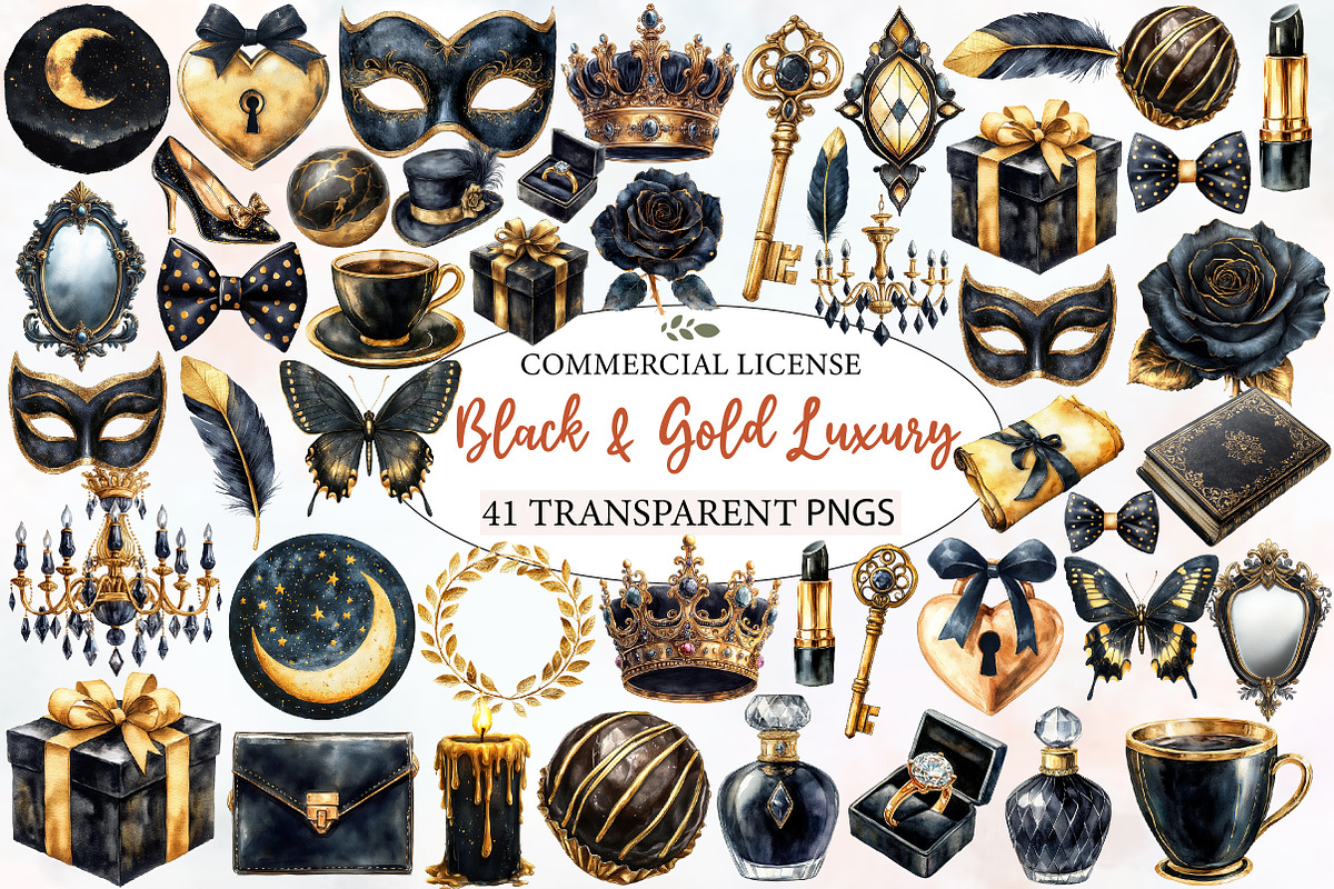 Black & Gold Luxury Clipart, an Illustration by Designworld (Photo 1 of 9)