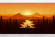 Deers and the Landscape Vector, an Animal Illustration by Wandery Supply (Thumbnail 3 of 4)