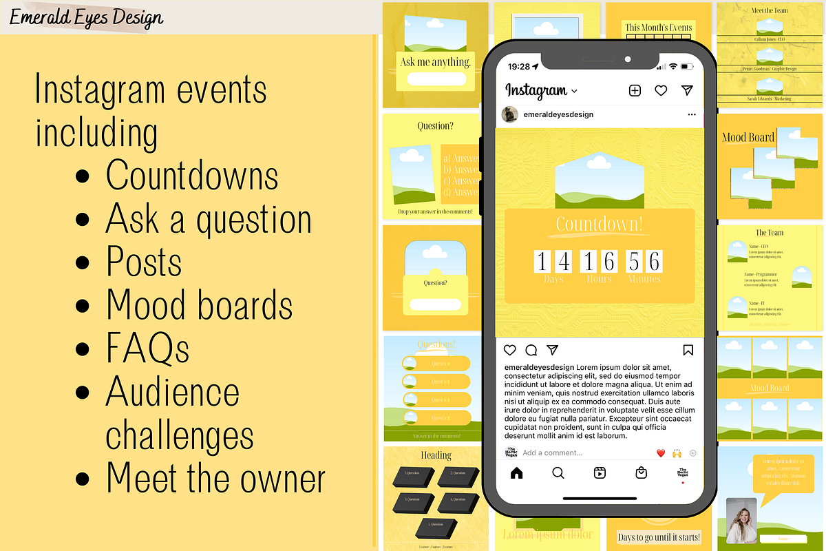 455 Canva Yellow Instagram Template, a Social Media Template by Emerald Eyes Design (Photo 4 of 12)