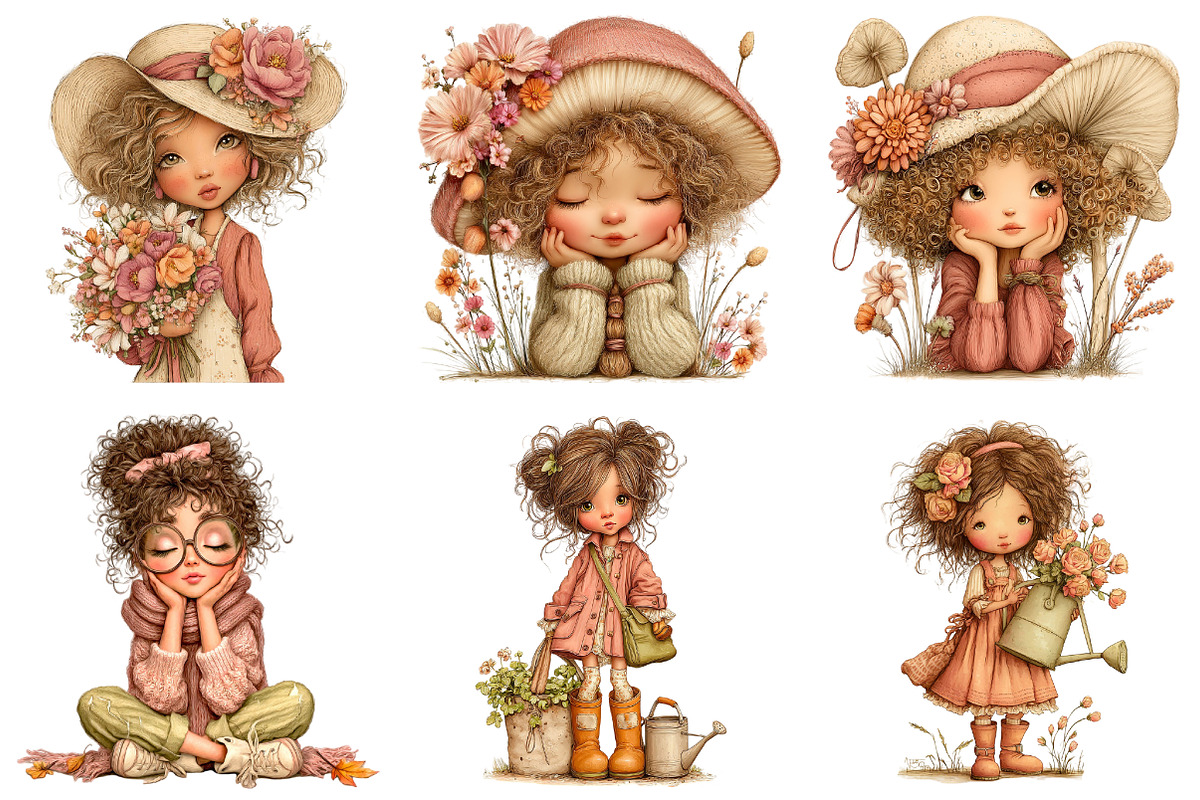 Shabby Cottage Girl Clipart Bundle, a Seasonal Illustration by Daily.Designs (Photo 4 of 5)