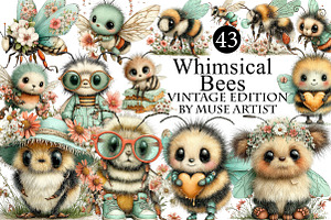 Whimsical Bees Clipart Bundle, an Illustration by DreamArtGraphic