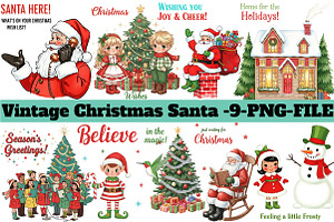 Vintage Christmas Santa Clipart, an Illustration by DreamArtGraphic
