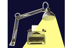 Office lamp and retro typewriter, an Illustration by Zimages