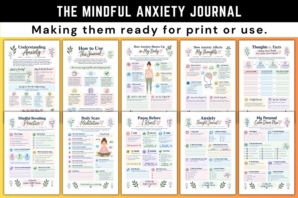The Mindful Anxiety Journal, a Stationery Template by Designmela01 (Photo 2 of 6)