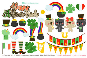 Happy St. Beartrick Day Clip Art, a Seasonal Illustration by Cozy Cat Design
