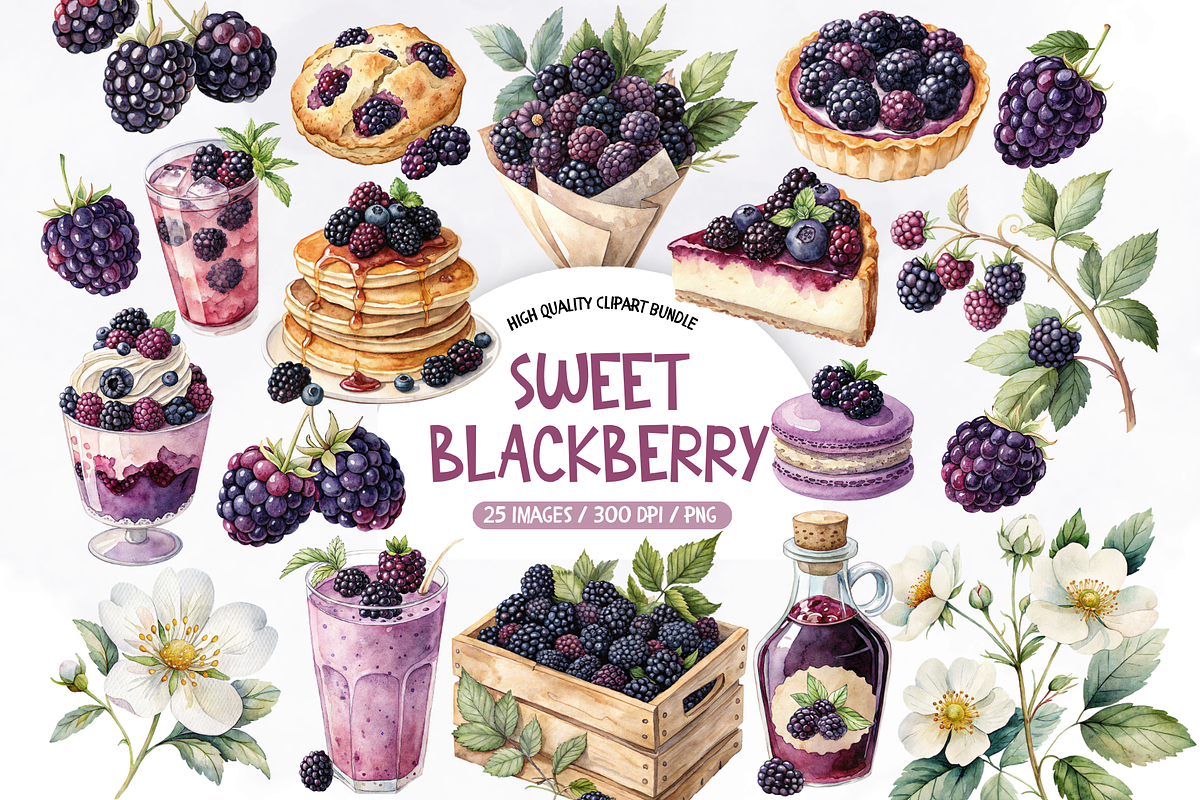Watercolor Blackberry Clipart Bundle, an Object Illustration by TatiMockup (Photo 1 of 3)