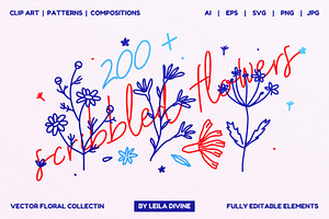 Scribbled Flowers Clipart Collection