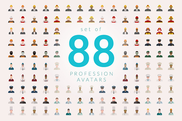 88 Icons Profession Flat Avatars