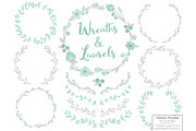 Mint and Grey Vector Flower Wreaths, an Illustration by Amanda Ilkov (Thumbnail 1 of 3)