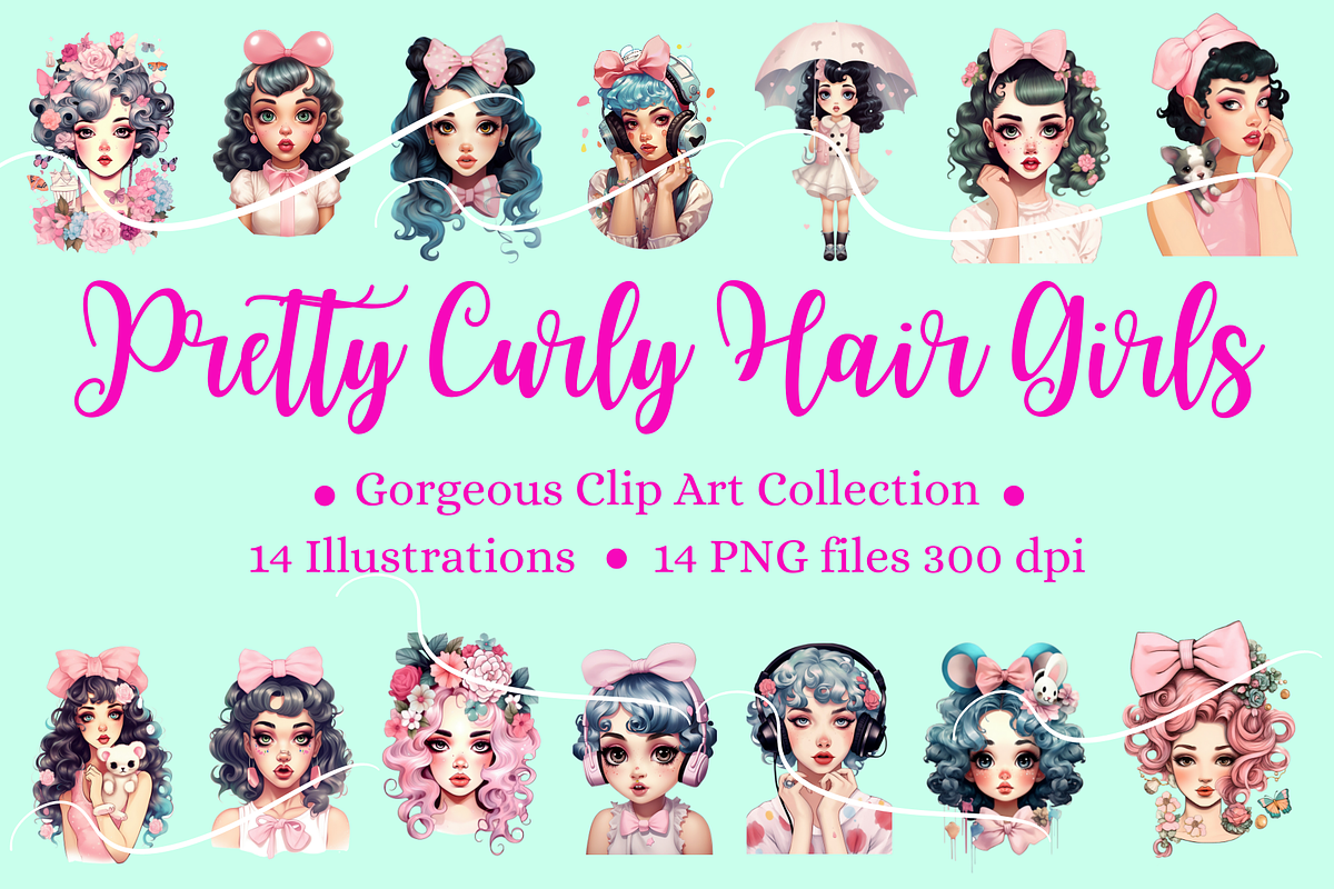 Curly Haired Girls Clip Art PNG set, a Person Illustration by RobinElkthunder (Photo 1 of 7)