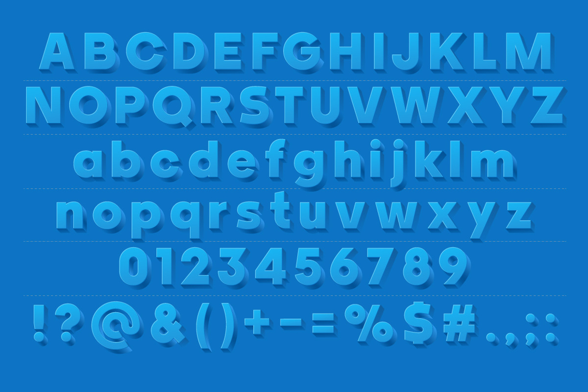 Vector alphabet of simple 3d letters preview 3
