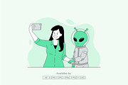 Young Girl Selfie Pose With Alien, a Person Illustration by Partikusi Design (Thumbnail 2 of 3)
