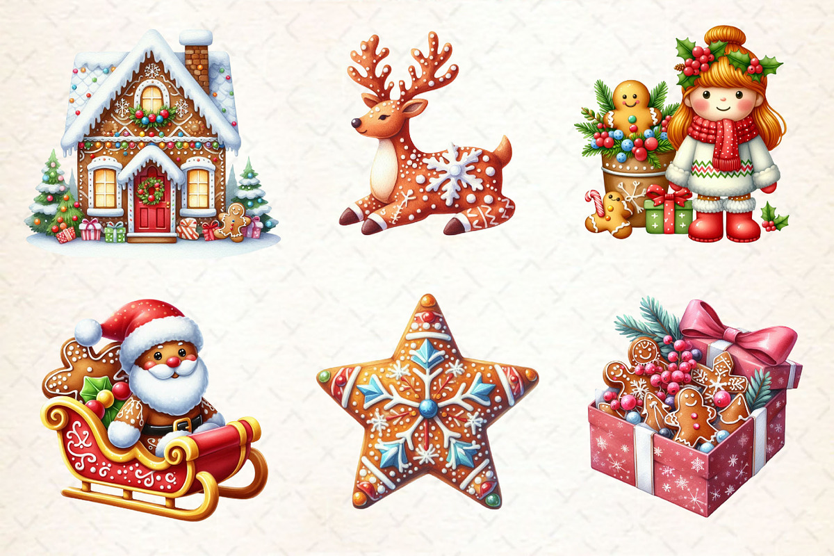 Christmas Gingerbread Clipart Bundle, a Work Illustration by Dream Creation (Photo 4 of 4)