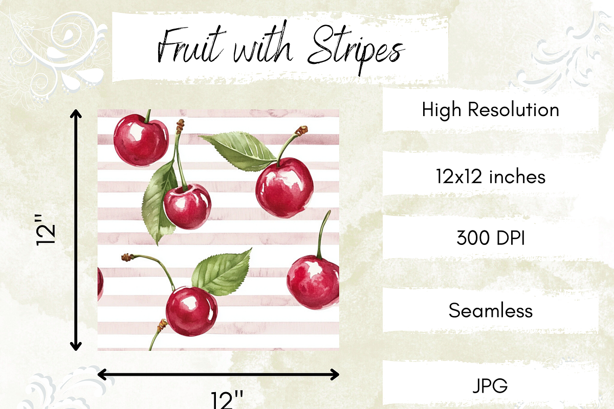 Fruit with Striped Pattern Seamless, a Pattern Graphic by Paper & Pattern Studio (Photo 4 of 9)