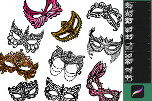 10 Carnival Mask Procreate Stamps