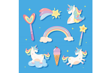 eight cute unicorns icons, an Object Graphic by studiogstock