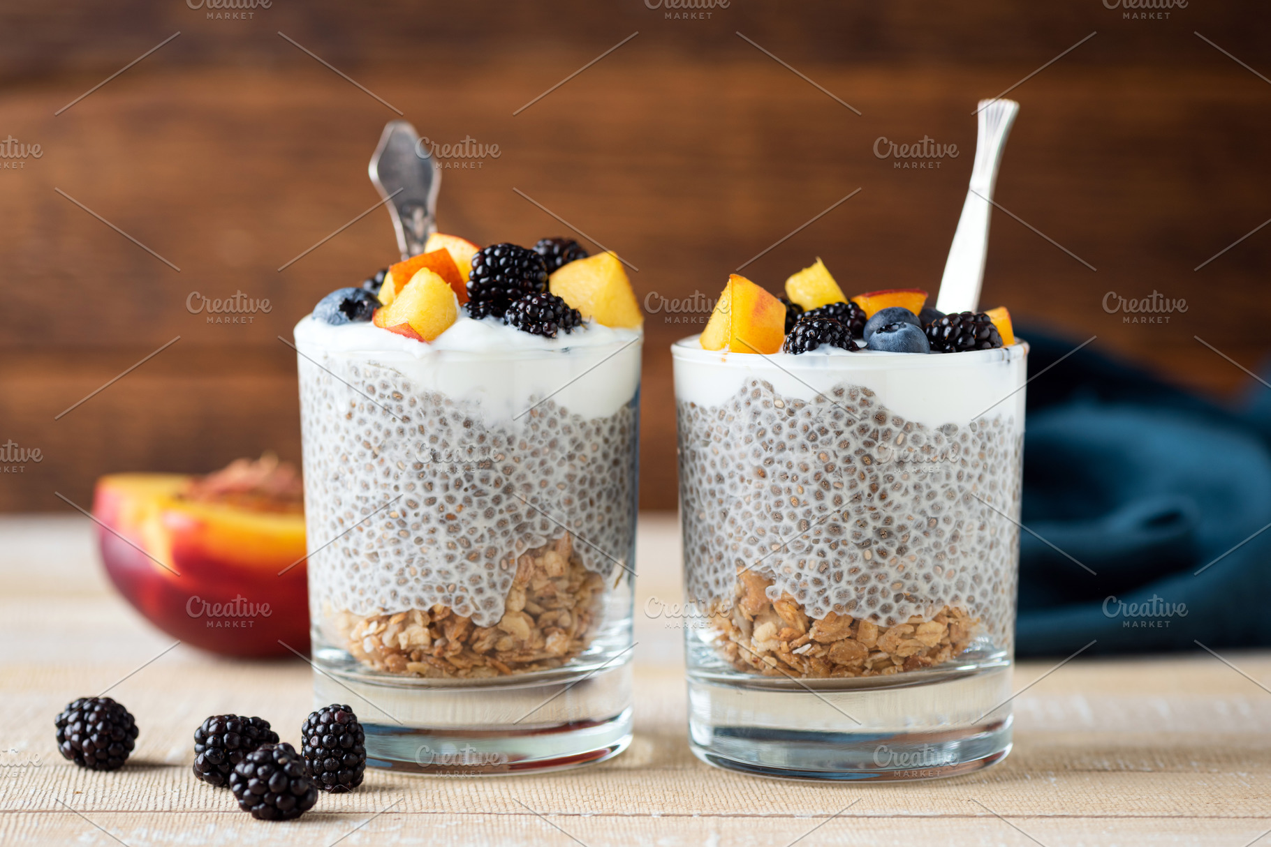 Chia pudding in glass jar with berri, a Food & Drink Photo by The baking man