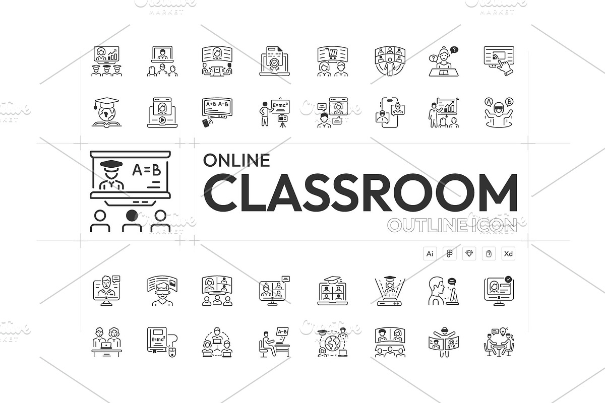 Online Classroom Icon Set