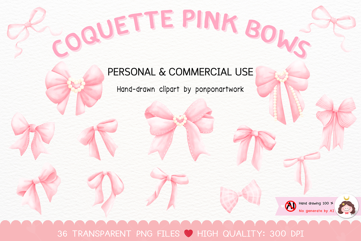 Pink Coquette Ribbon Clipart, an Object Illustration by ponponartwork (Photo 1 of 6)
