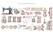 Watercolor vintage sewing clipart, an Illustration by AquarelleSpace (Thumbnail 2 of 4)